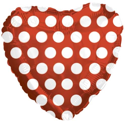 17” Red With White Dots Foil Balloon